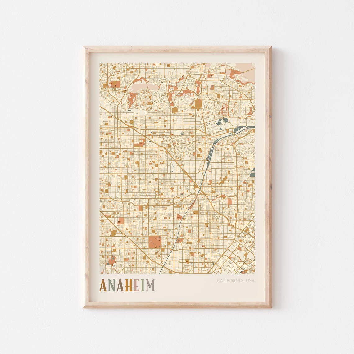 Anaheim California Stylized Vintage Street Map Modern City Art Poster