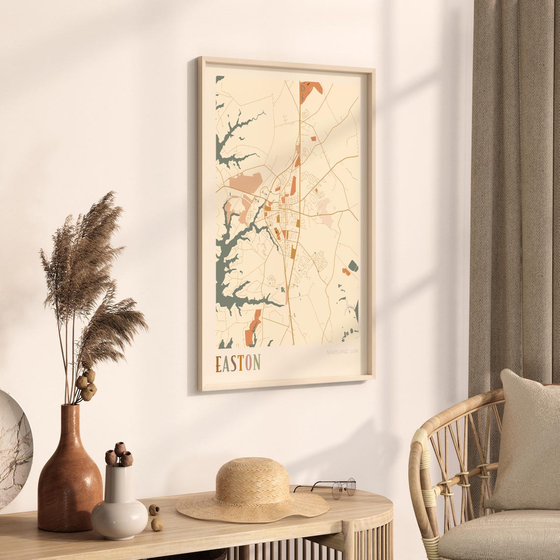 Easton Maryland Modern Terracotta City Street Map Art Poster - Image 3