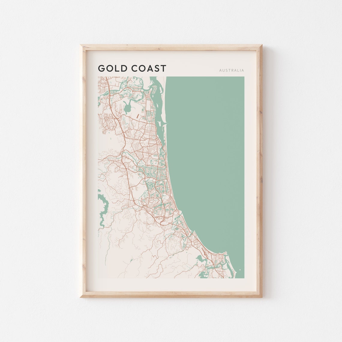 Gold Coast Queensland Australia Modern Minimalist Coastal Map Poster