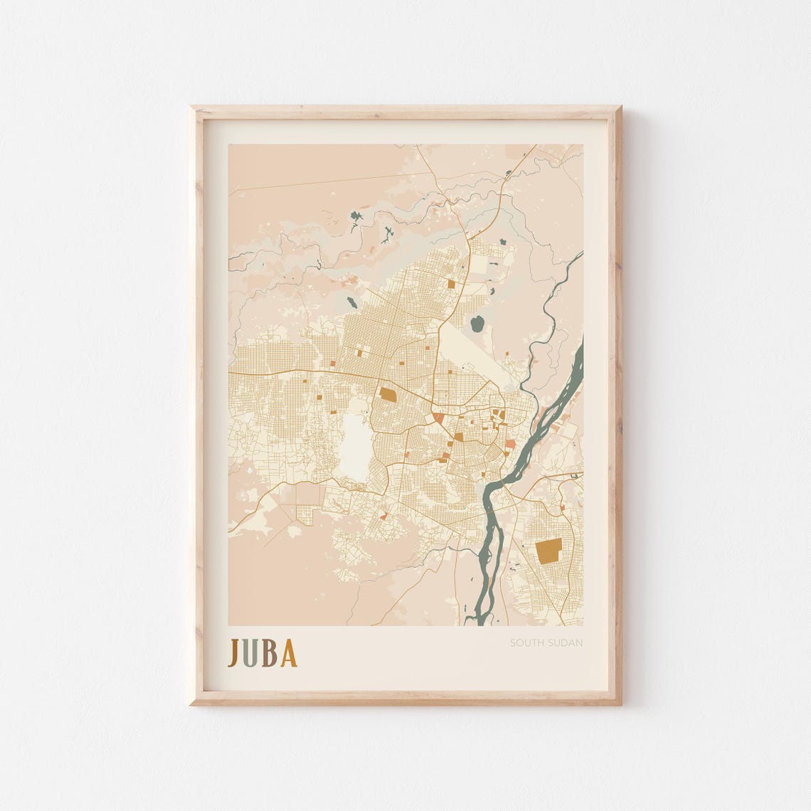 Juba South Sudan Minimalist Beige City Street Map Poster Gift