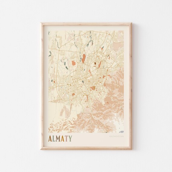 Almaty Map Poster Print Wall Art Kazakhstan Travel Gift Boho