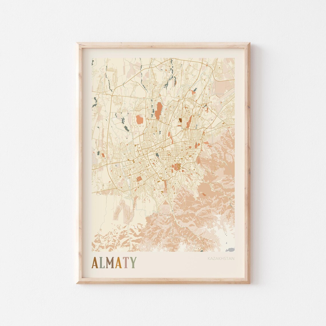 Almaty Kazakhstan Boho City Map Minimalist Travel Gift Vintage Street Poster