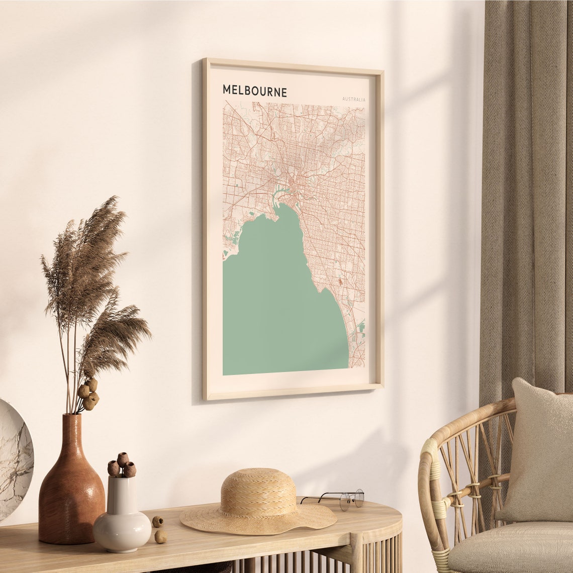 Melbourne Australia Minimalist City Map Poster with Port Phillip Bay - Image 3