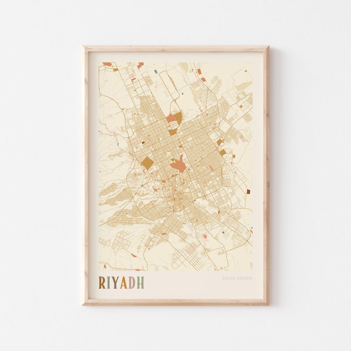 Riyadh Saudi Arabia City Street Map Boho Decorative Wall Poster