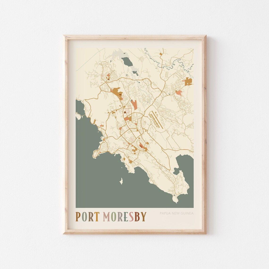 Port Moresby Papua New Guinea Retro City Map Poster Coastal Capital