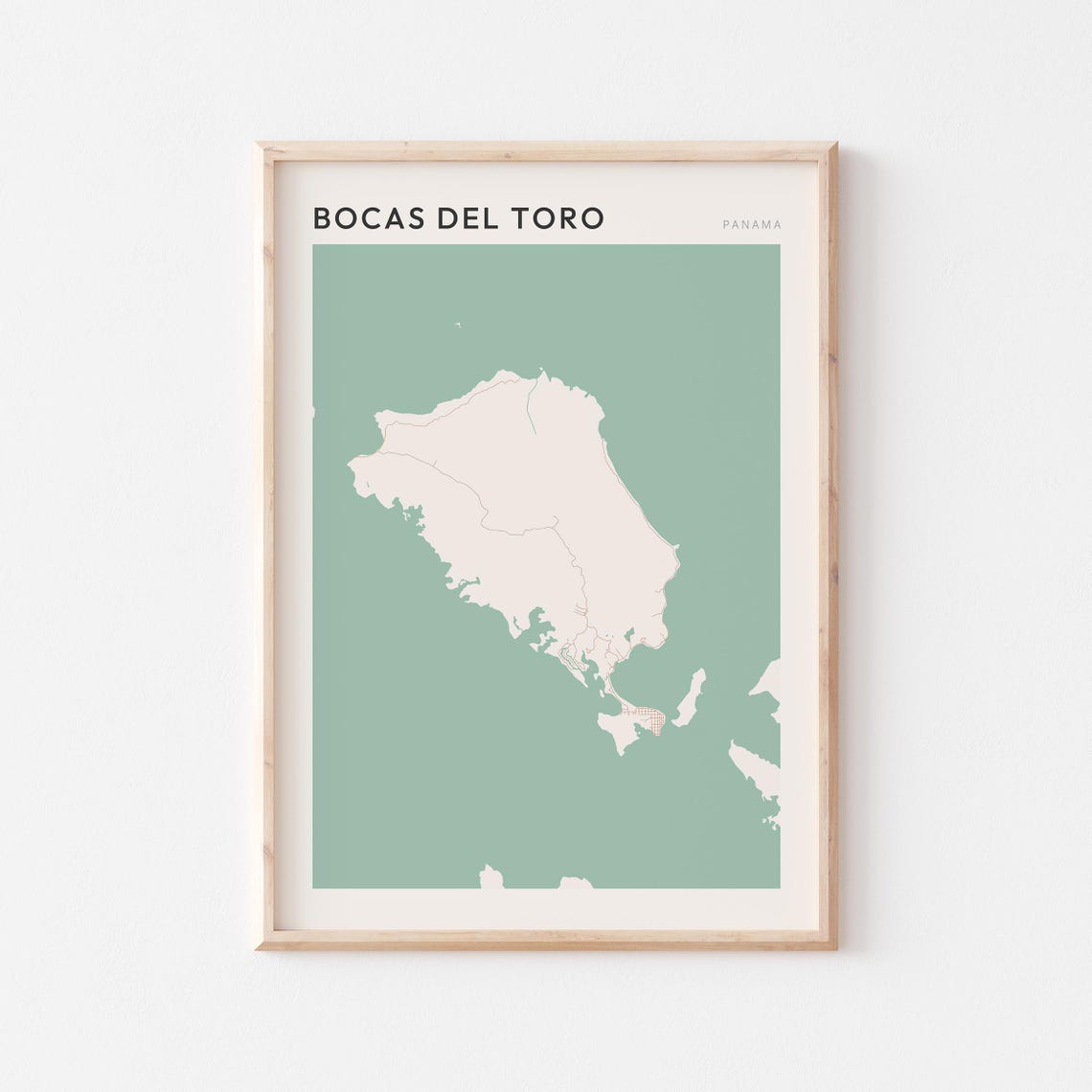 Bocas Del Toro Panama Minimalist Map Poster with Sage Green Sea