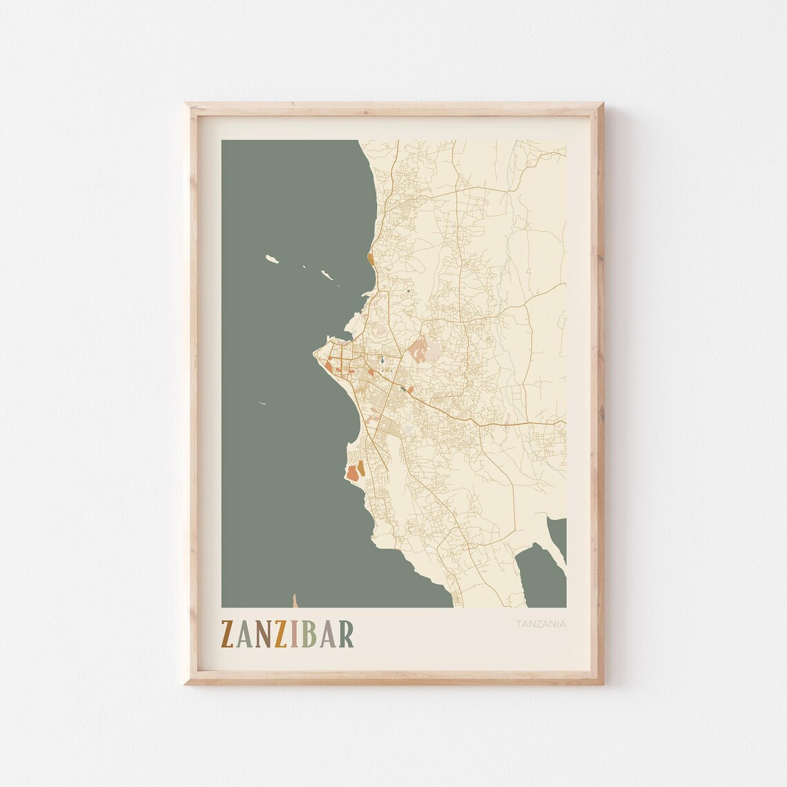 Zanzibar Map Poster Print Wall Art Tanzania Travel Gift Boho Decor