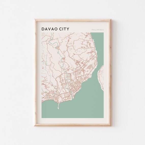 Davao City Map Poster Print Wall Art Philippines Travel Gift Scandi