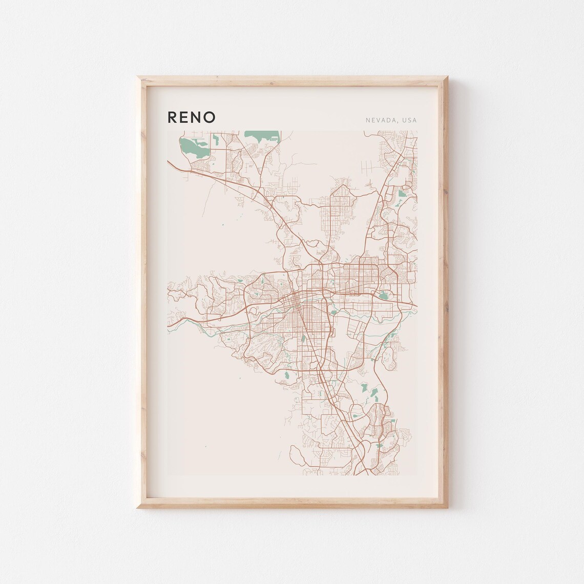 Reno Nevada Minimalist Line City Street Map Poster for Travel Fans