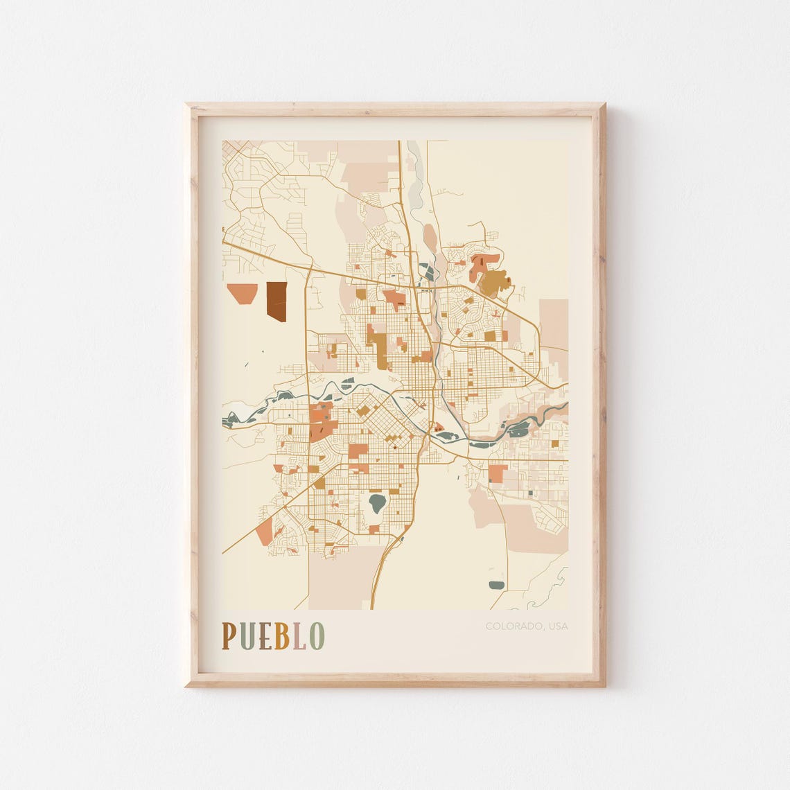 Pueblo Colorado Colorful Modern Boho City Street Map Decor Poster