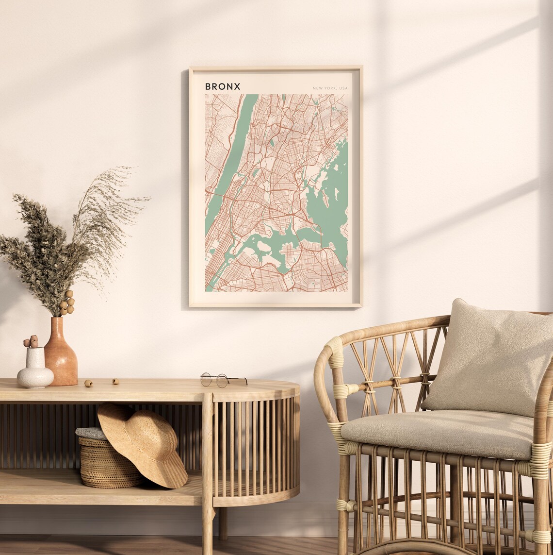 Bronx New York USA Modern Beige Minimal City Street Map Poster - Image 2