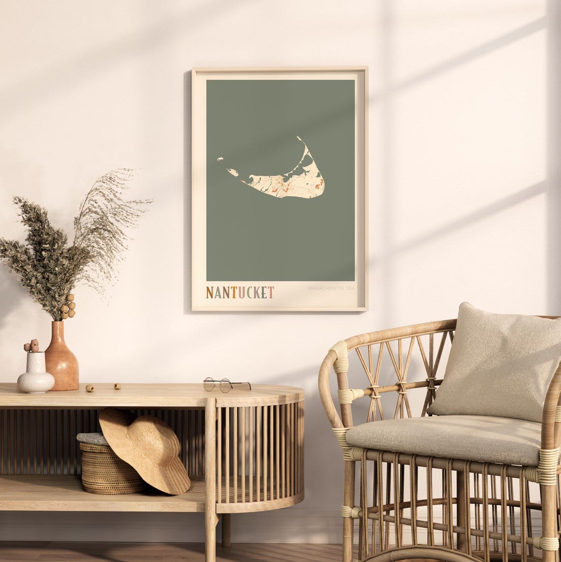 Nantucket Island Sage Green Boho Map Poster Massachusetts Travel Decor - Image 2