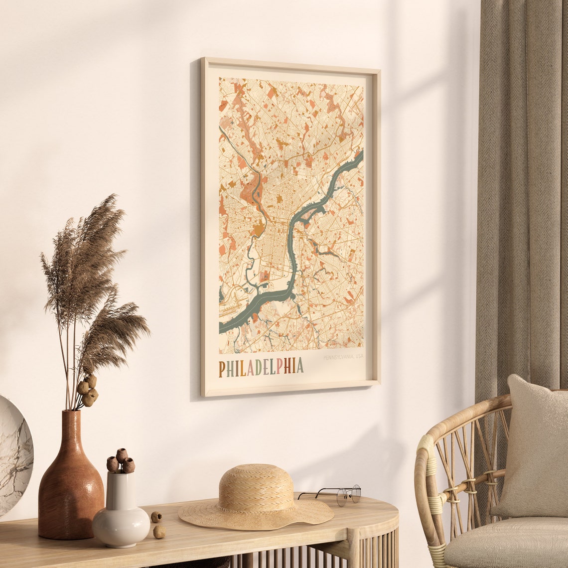 Philadelphia Pennsylvania Retro City Map Poster with Delaware River - Image 3