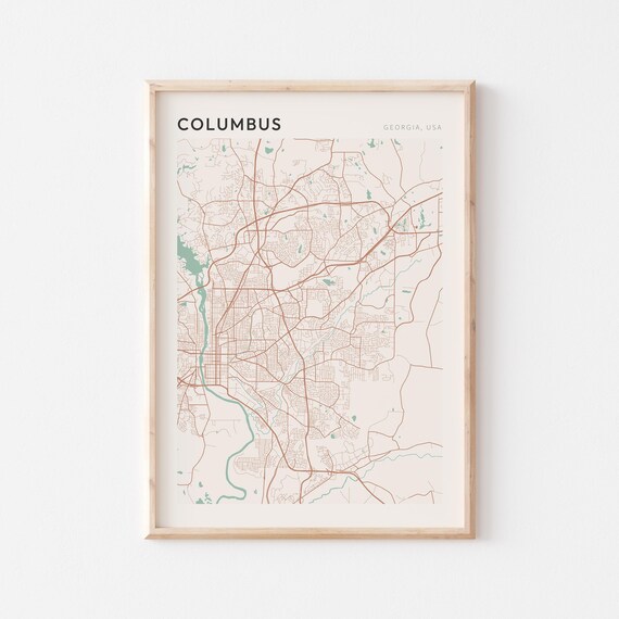 Columbus Georgia Minimalist Terracotta Street Line Map Poster
