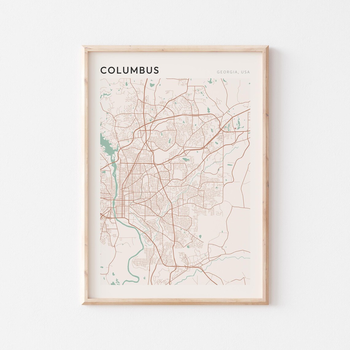 Columbus Georgia Minimalist Terracotta Street Line Map Poster