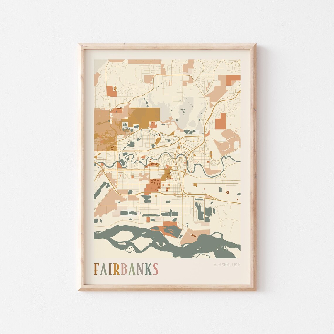 Fairbanks Alaska Stylized Vintage Street Map Modern City Art Poster