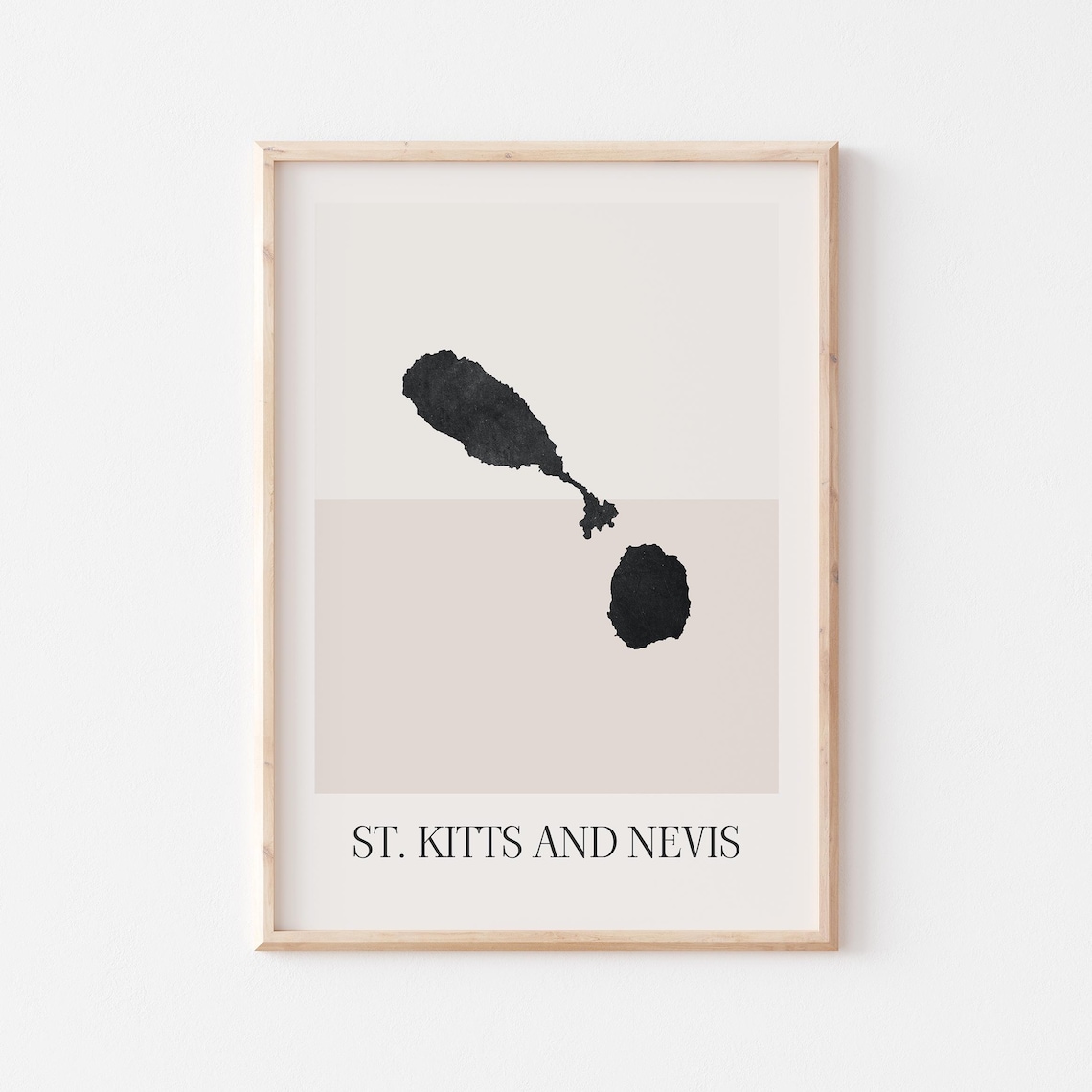 Saint Kitts and Nevis Map Minimalist Black Beige Caribbean Decor Poster