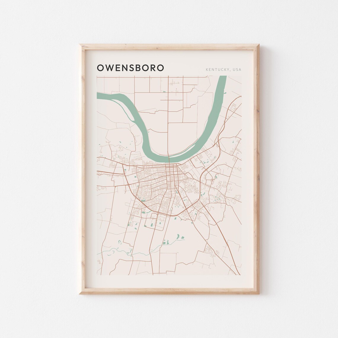 Owensboro Kentucky Modern Minimalist City Street Map Art Poster
