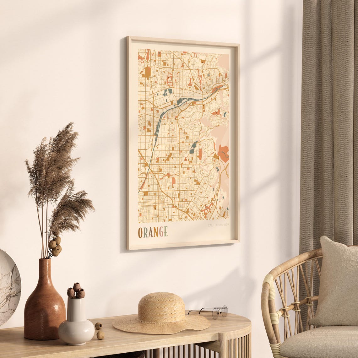 Orange California Warm Earth Tone City Street Map Art Decor Poster - Image 3