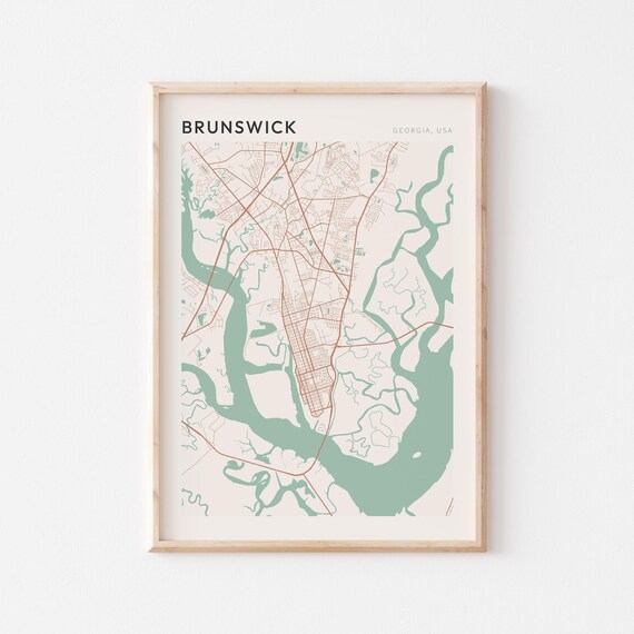 Brunswick Georgia Minimalist Terracotta Street Line Map Poster