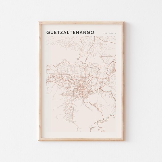 Quetzaltenango Map Poster Print Wall Art Guatemala Travel Gift Farmhouse Decor