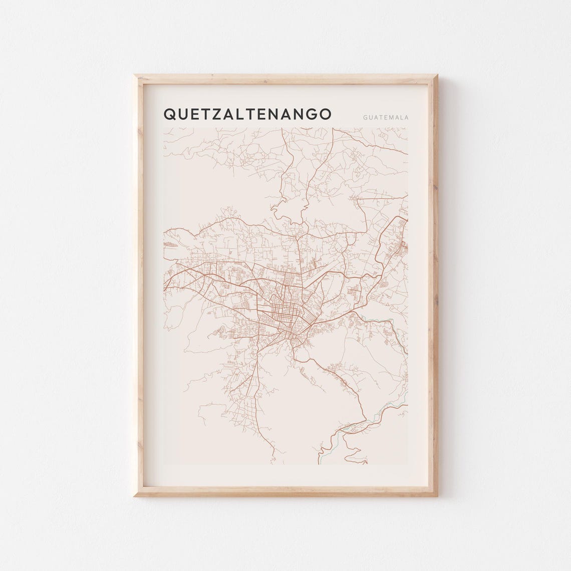 Quetzaltenango Guatemala Minimalist Terracotta City Map Poster