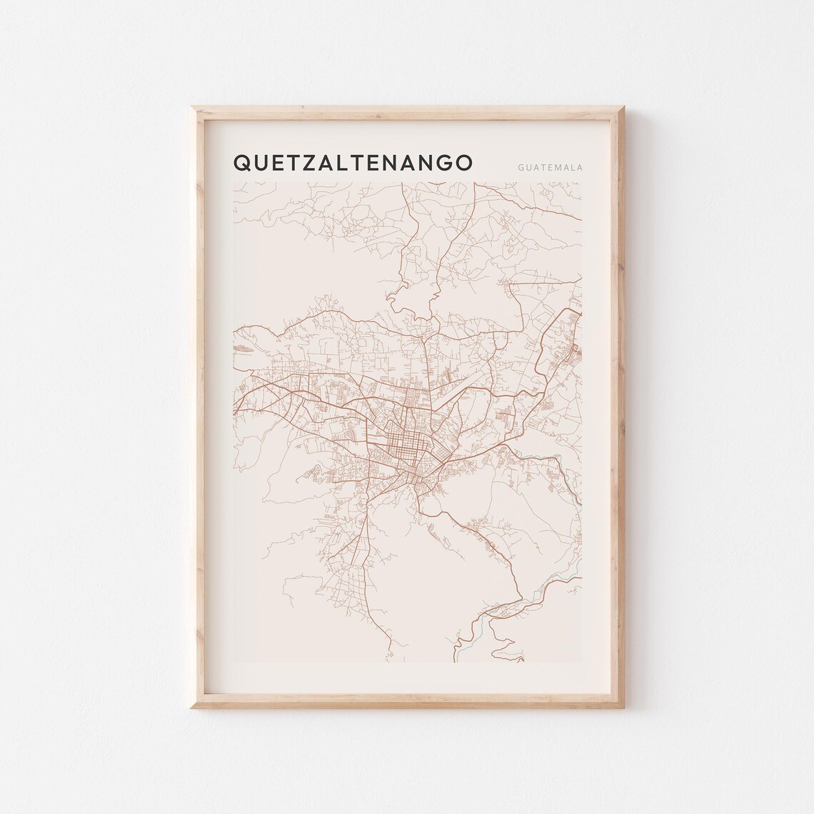 Quetzaltenango Map Poster Print Wall Art Guatemala Travel Gift Farmhouse Decor