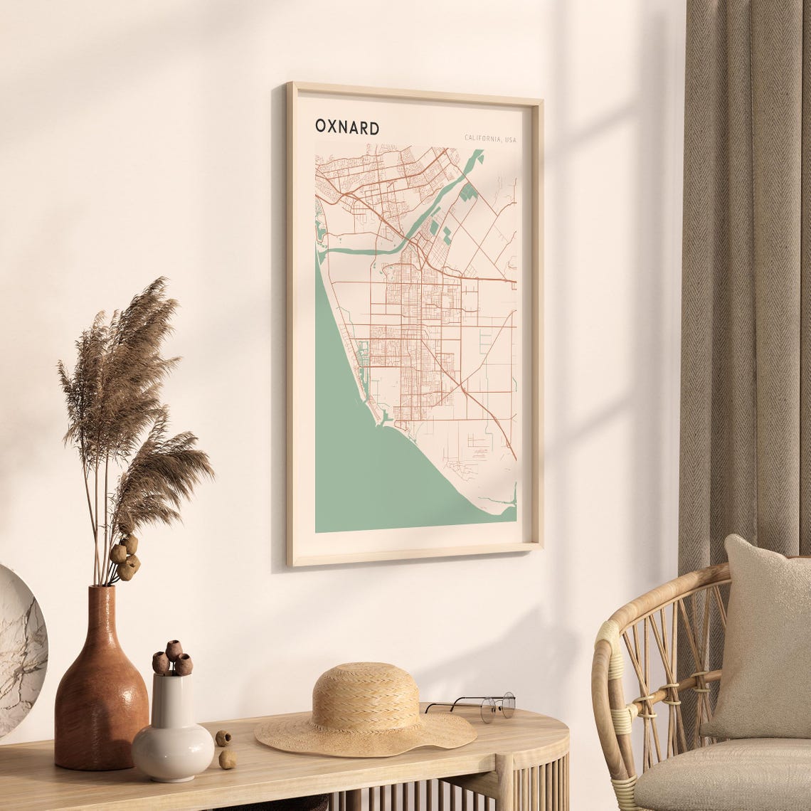Oxnard California Minimalist Street Map Poster in Blush and Sage - Image 3