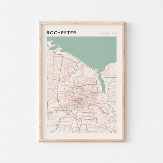 Rochester New York USA Modern Beige Minimal City Street Map Poster