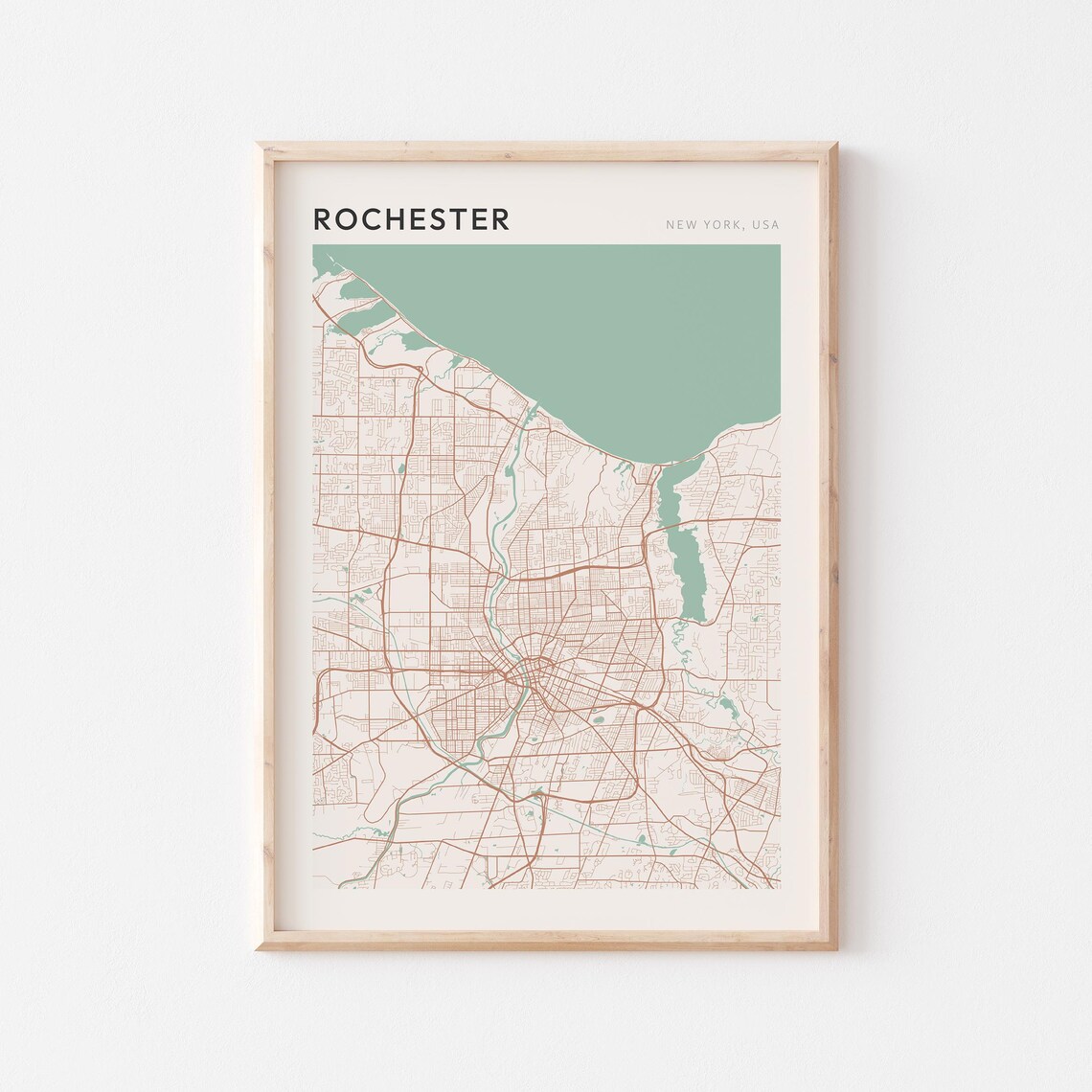 Rochester New York USA Modern Beige Minimal City Street Map Poster