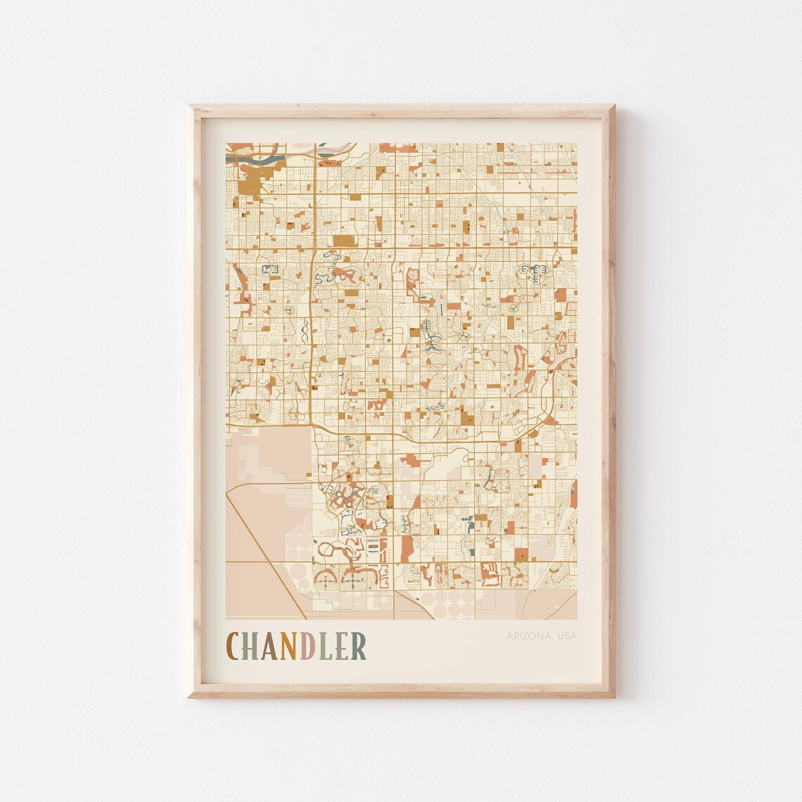 Chandler Arizona Stylized Vintage Street Map Modern City Art Poster
