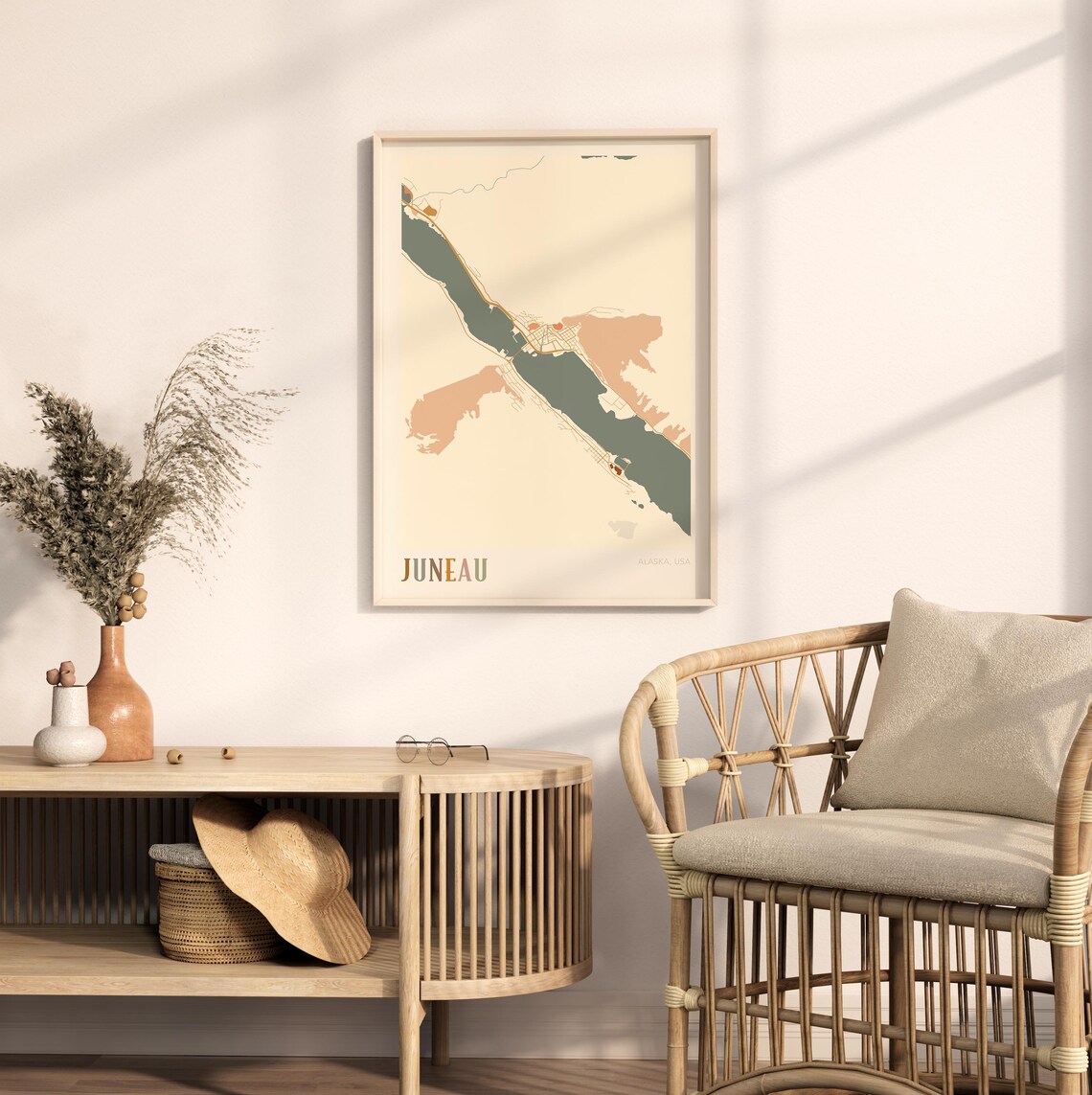 Juneau Alaska Stylized Vintage Street Map Modern City Art Poster - Image 2