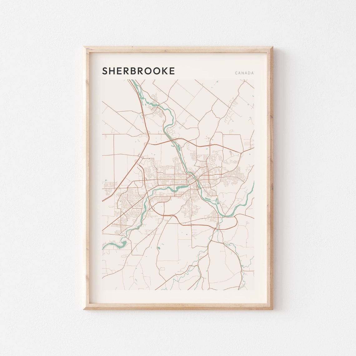 Sherbrooke Quebec Canada Modern Minimalist Riverside Map Poster