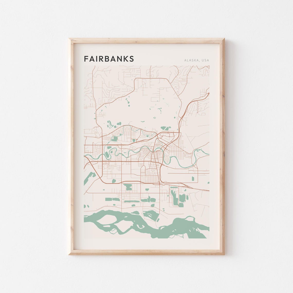 Fairbanks Alaska Minimalist Line Street Map Modern City Art Poster