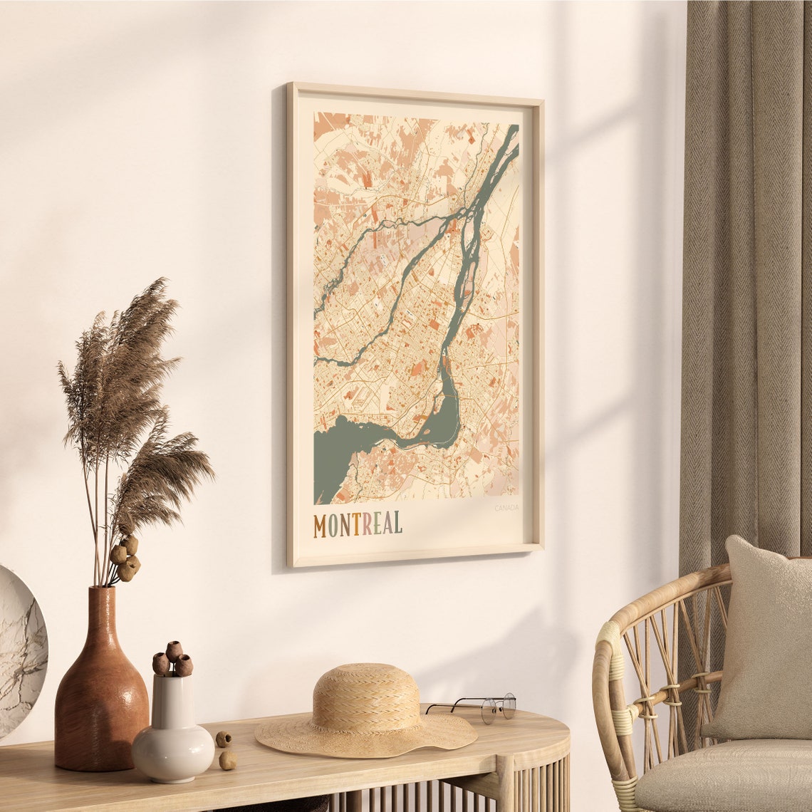 Montreal Canada Minimalist Street Map Poster in Boho Neutral Tones - Image 3