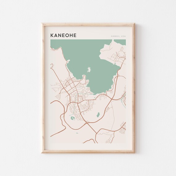 Kaneohe Hawaii Minimalist Coastal City Map Poster Boho Wall Decor