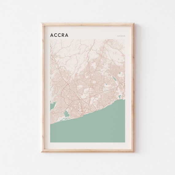 Accra Map Poster Print Wall Art Ghana Africa Travel Gift Minimalist