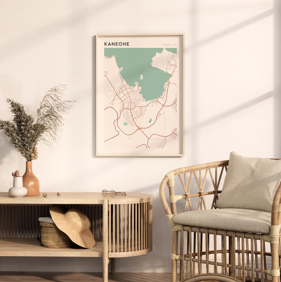 Kaneohe Hawaii Minimalist Coastal City Map Poster Boho Wall Decor - Image 2