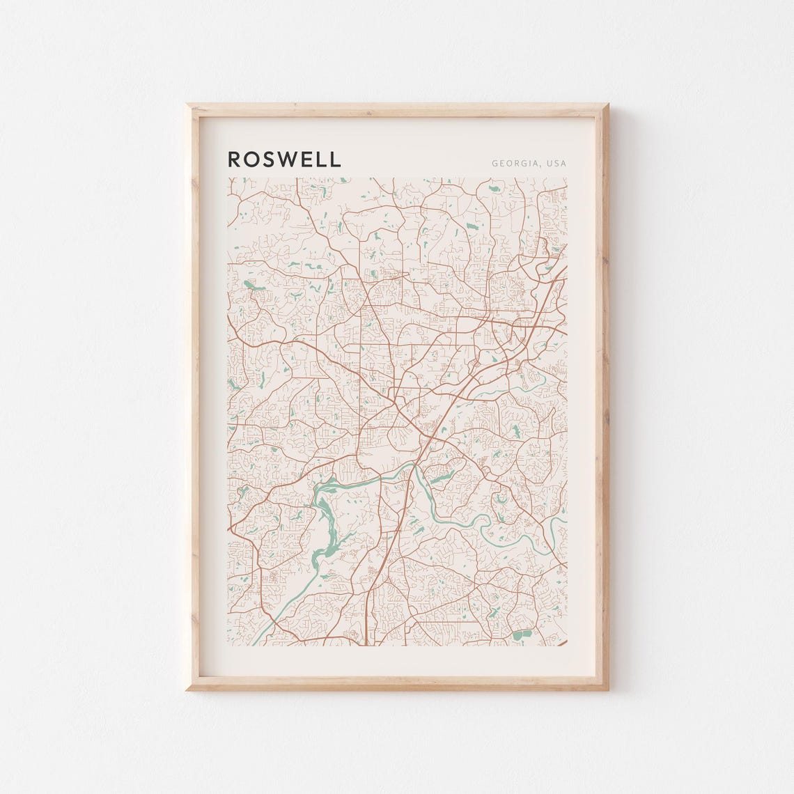 Roswell Georgia Minimalist Terracotta Street Line Map Poster
