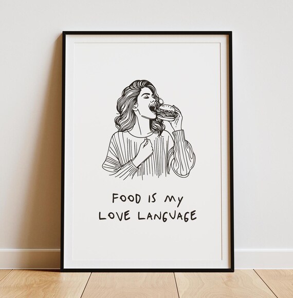 Food Is My Love Language Burger Girl Line Art Kitchen Wall Art