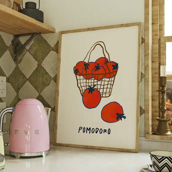 Retro Pomodoro Print Trendy Tomato Poster Vegetable Art Print Kitchen Wall Art Food Illustration Fruit Market Print Hand Drawn Art