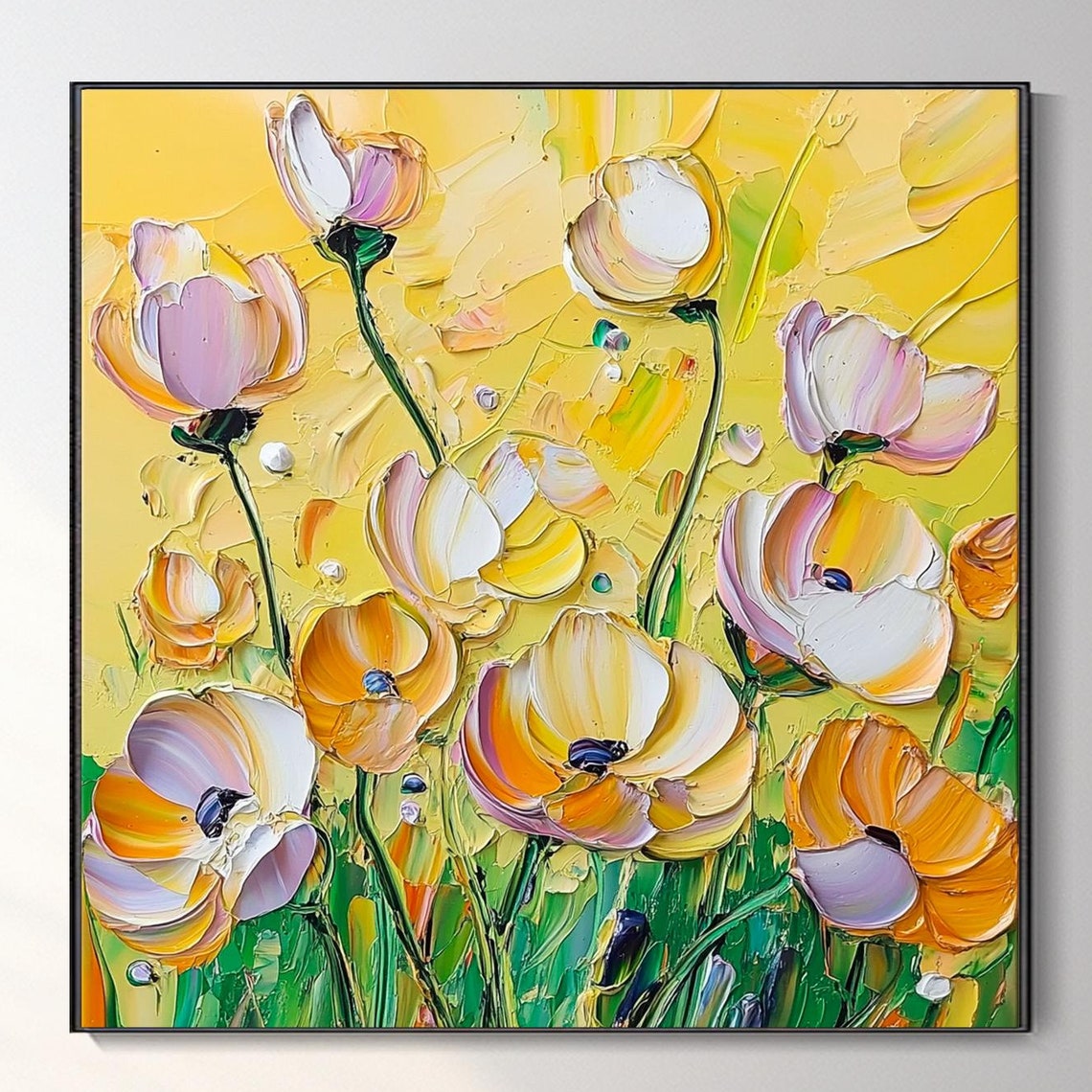 White And Yellow Poppies On Golden Textured Spring Floral Poster