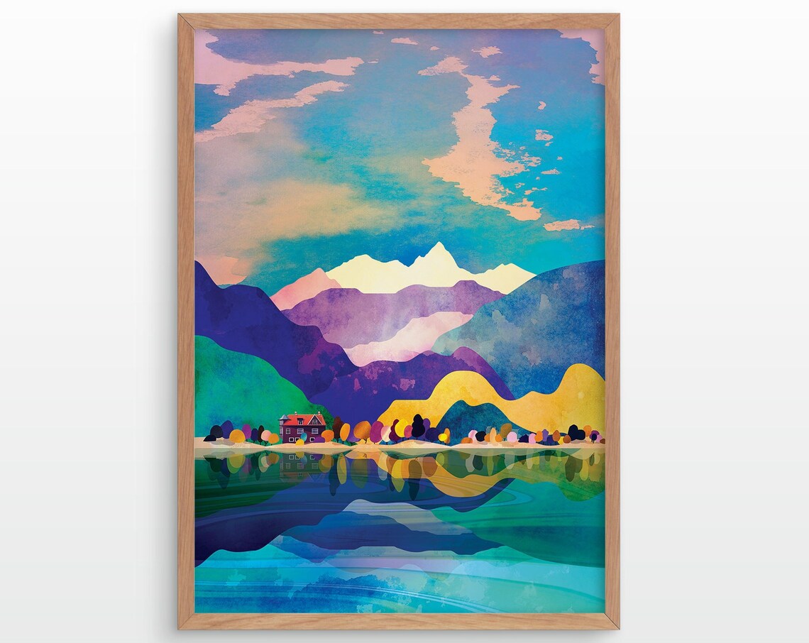 House By The Lake Landscape Art Print