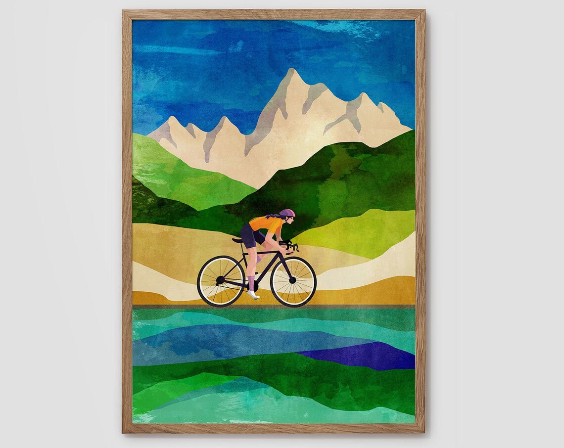 Woman Cyclist Cycling Art Print, Sport Wall Decor
