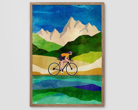 Woman Cyclist Cycling Art Print, Sport Wall Decor