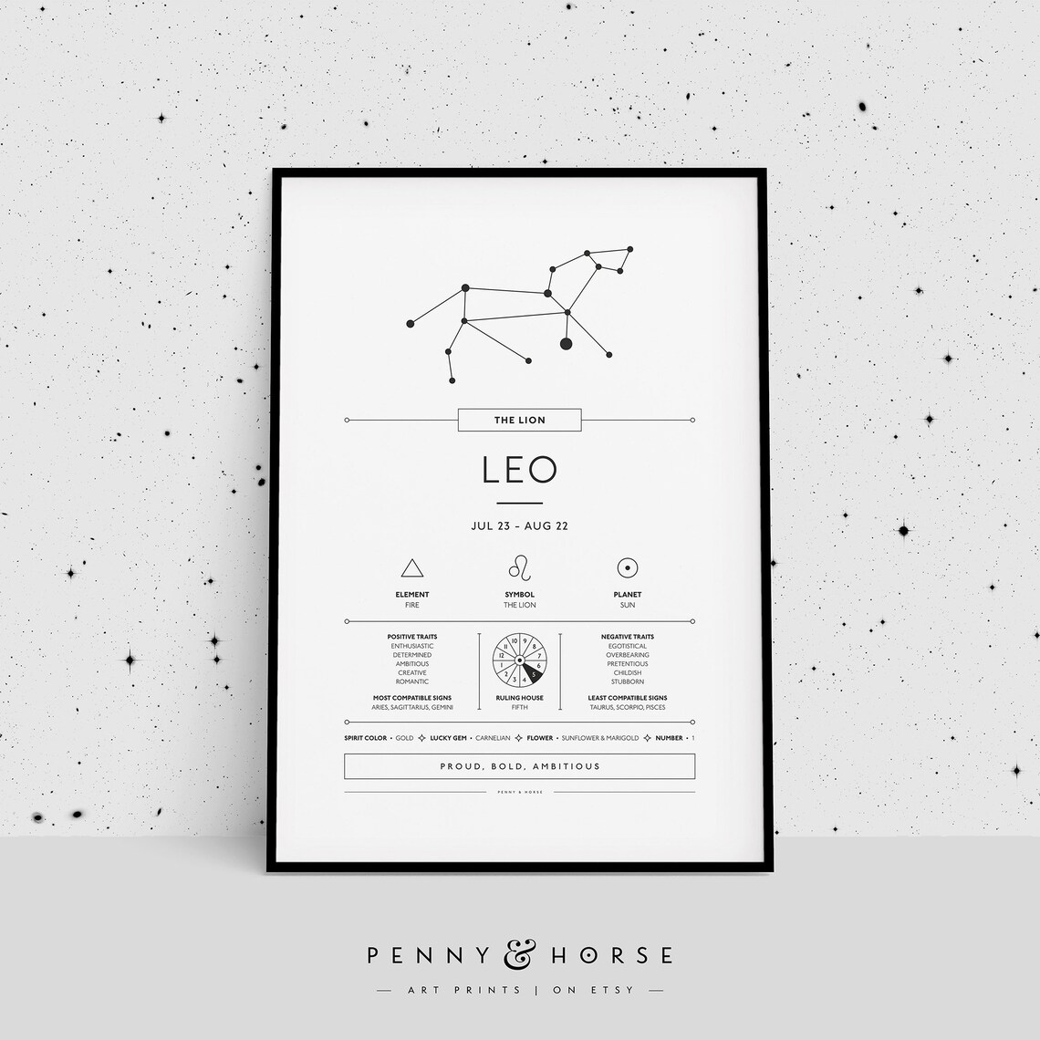 Leo Zodiac Art Print, Astrology Wall Decor