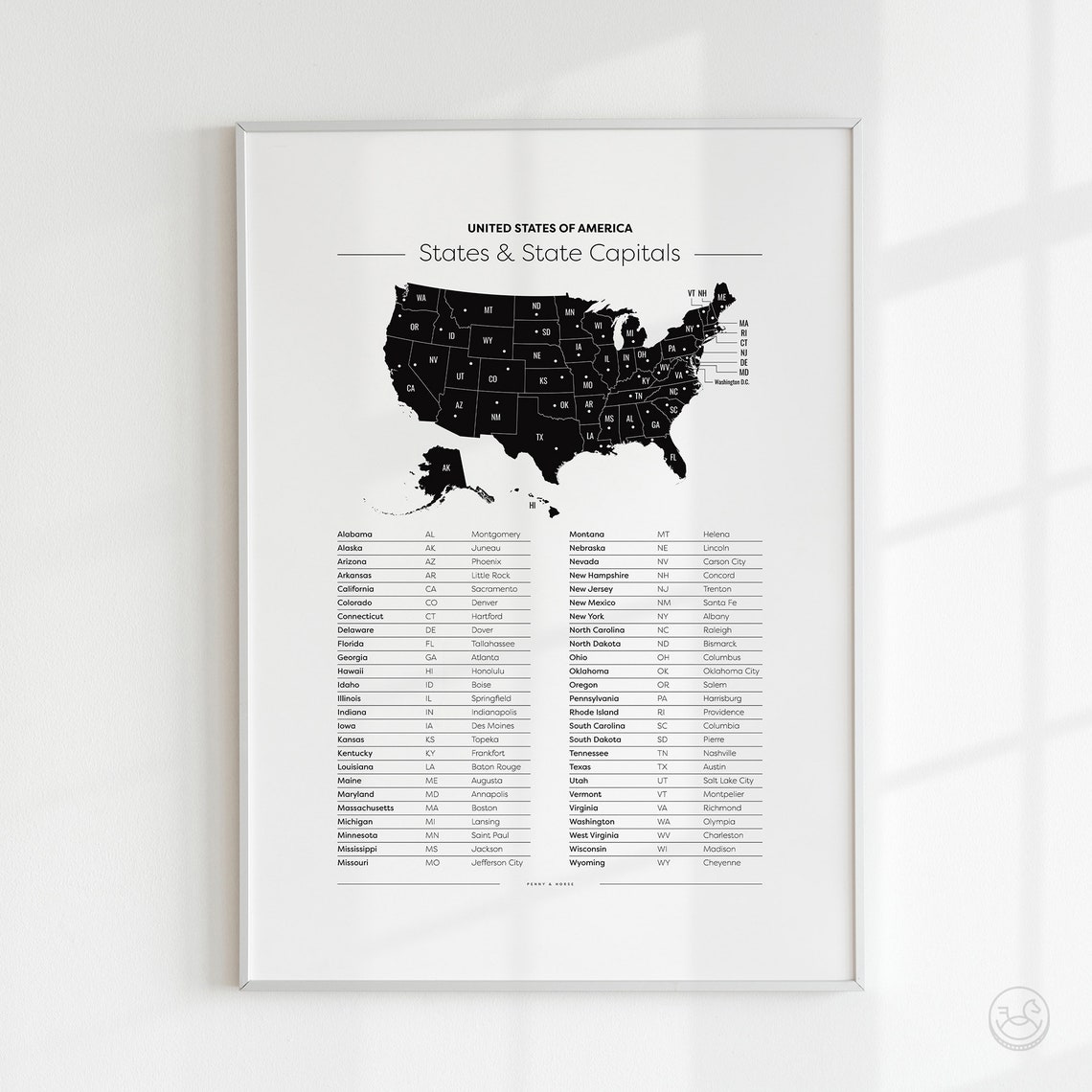 United States Map States and Capitals Educational Wall Chart Poster - Image 3