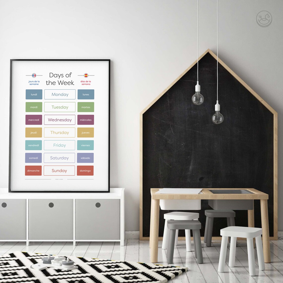 Days Of The Week French Spanish Trilingual Nursery Chart Poster - Image 3