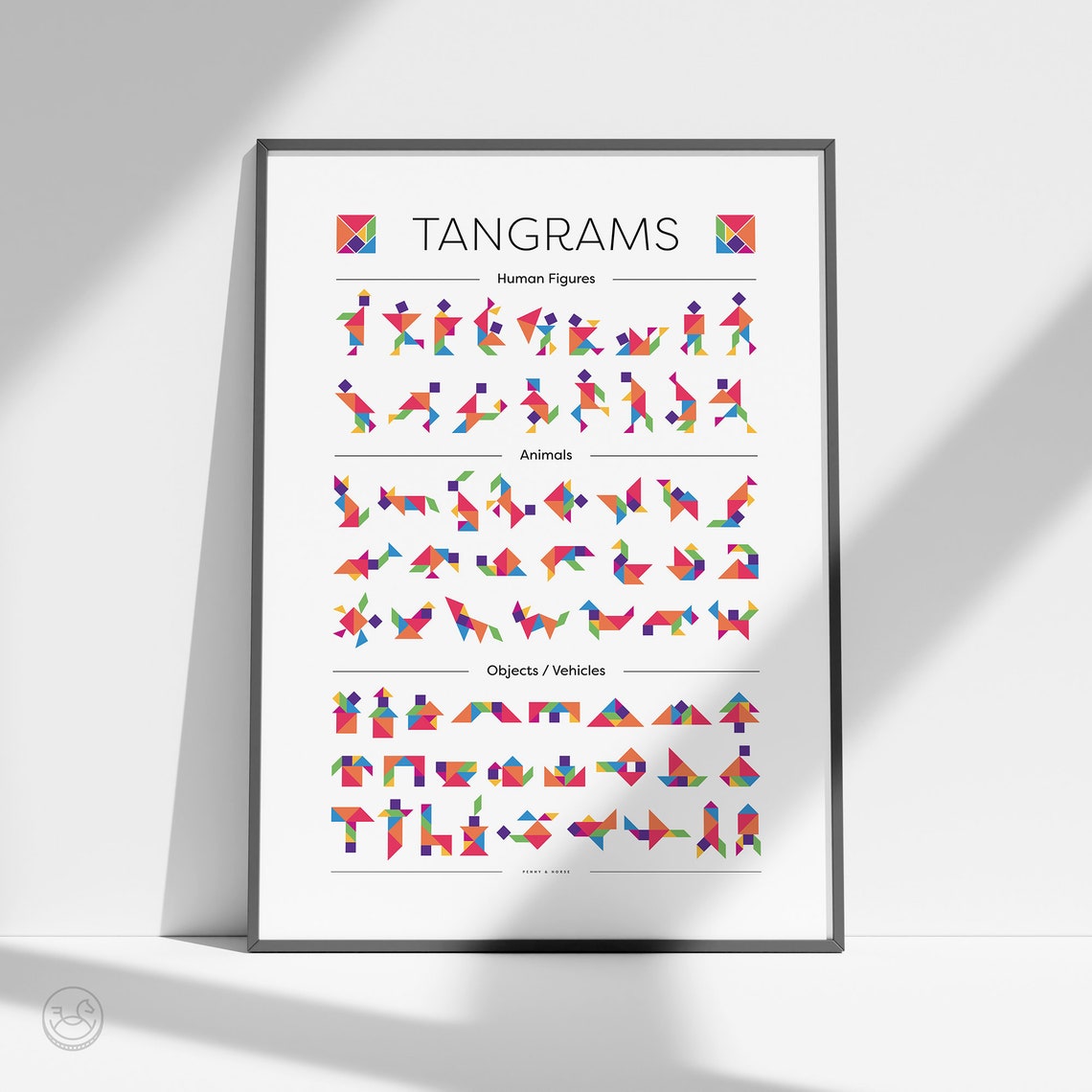 Tangram Puzzle Shapes Human Figures Animals Objects Chart Poster - Image 3