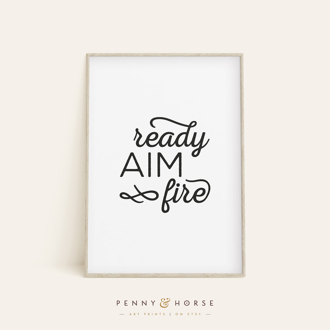 Ready Aim Fire Funny Bathroom Poster Modern Script Typography Decor
